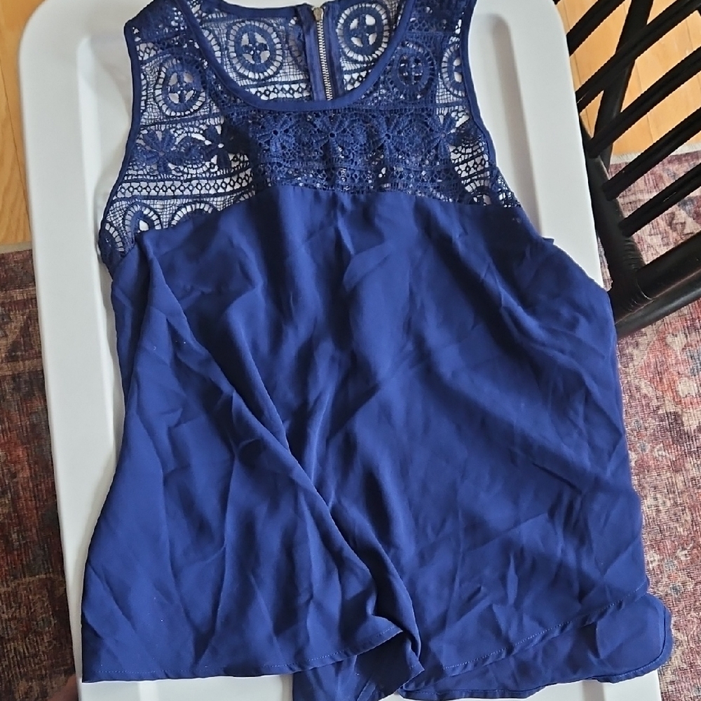 Blu Pepper Navy Lace Tank Top